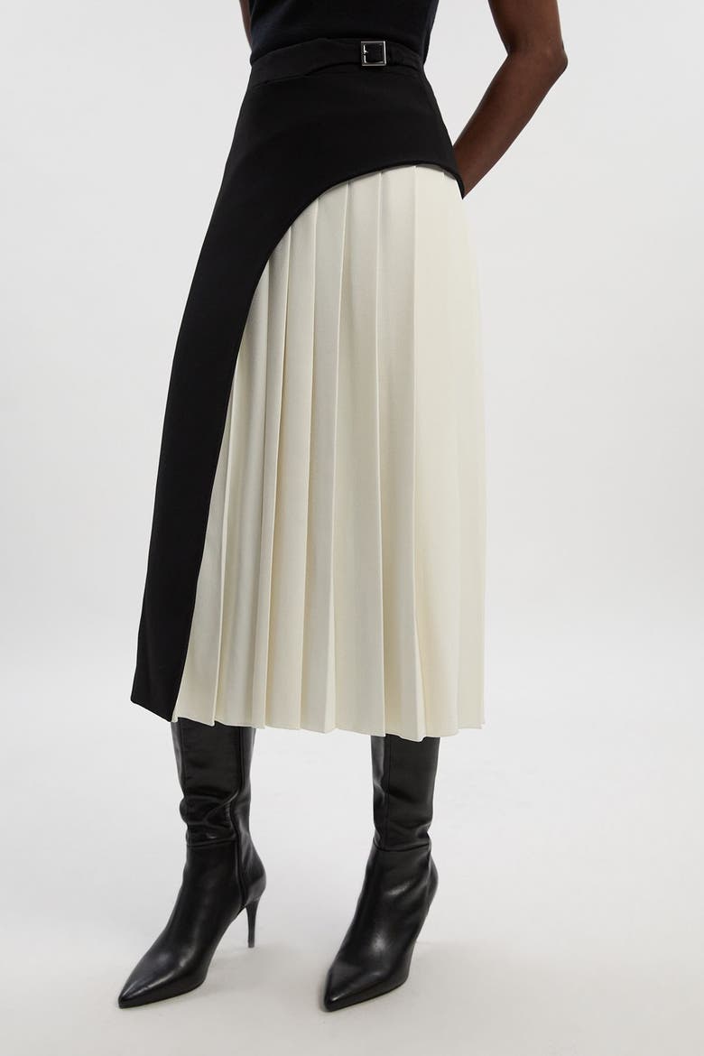Tailored Buckle Detail Midi Skirt, Main, color, Mono