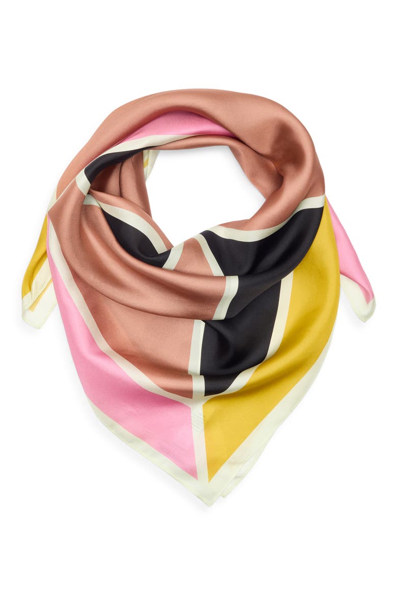 Printed Square Silk Scarf, Alternate, color, COPPER TRIANGLES