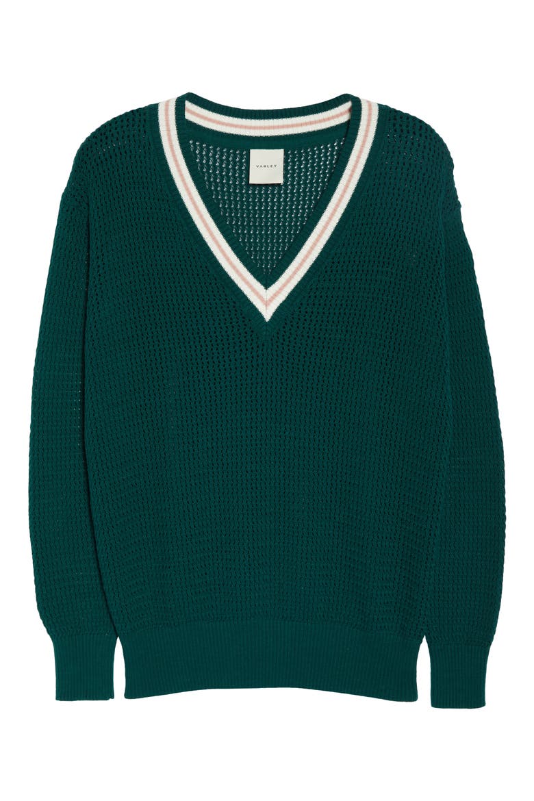 Open Stitch Cotton Tennis Sweater, Alternate, color, FOREST