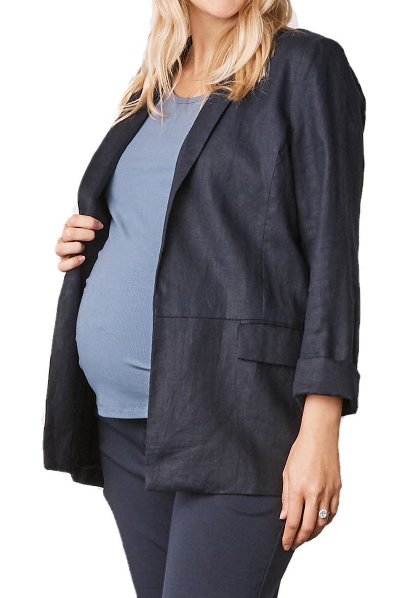 Linen Maternity Blazer, Alternate, color, NAVY