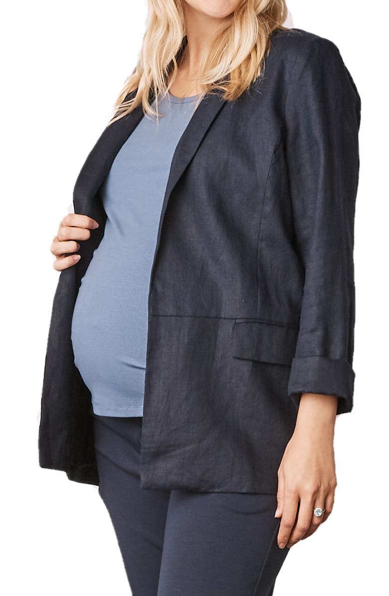 Angel Maternity Linen Maternity Blazer, Alternate, color, Navy