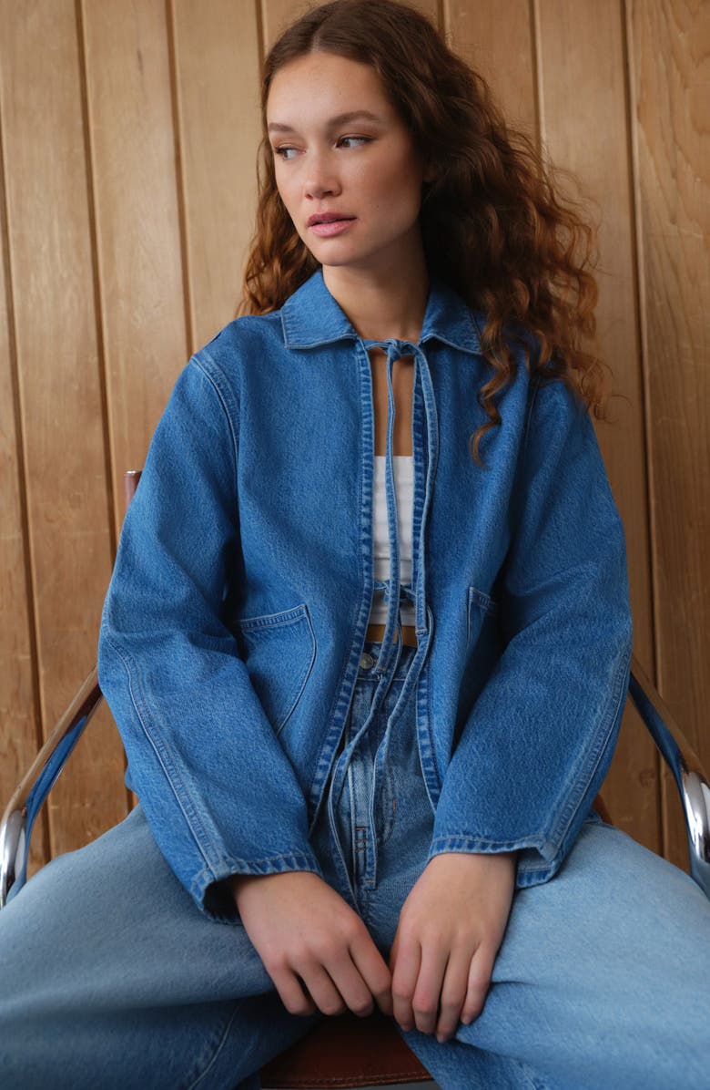 NEXT Front Tie Boxy Denim Jacket, Alternate, color,