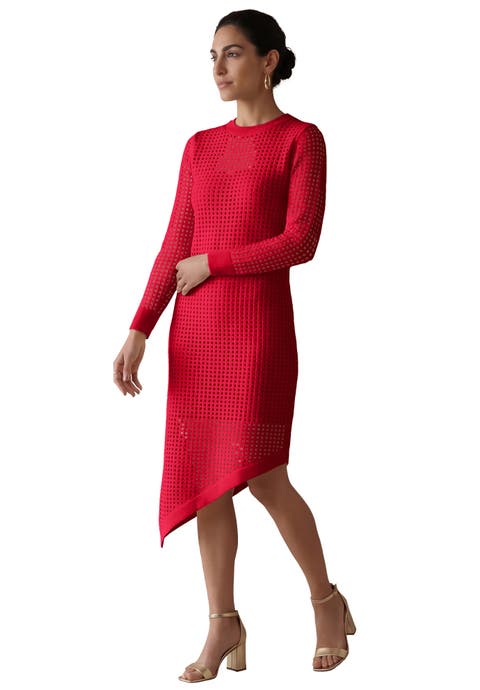 Crochet Asymmetrical Hem Midi Dress