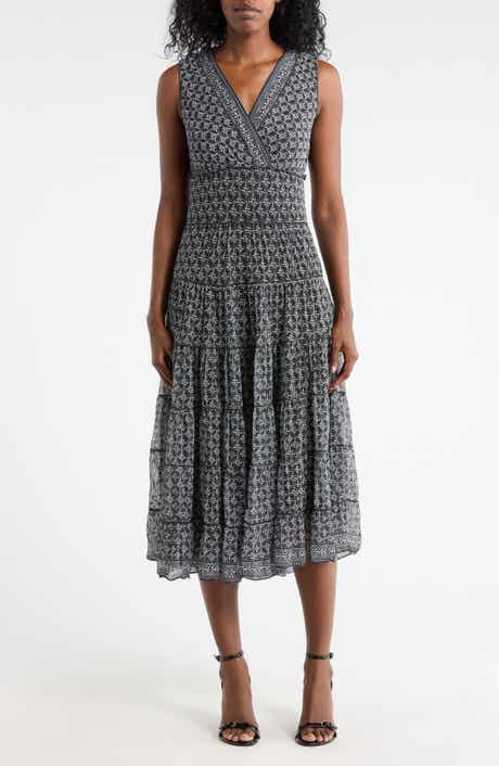 MAX STUDIO V-Neck Sleeveless Mesh Midi Dress