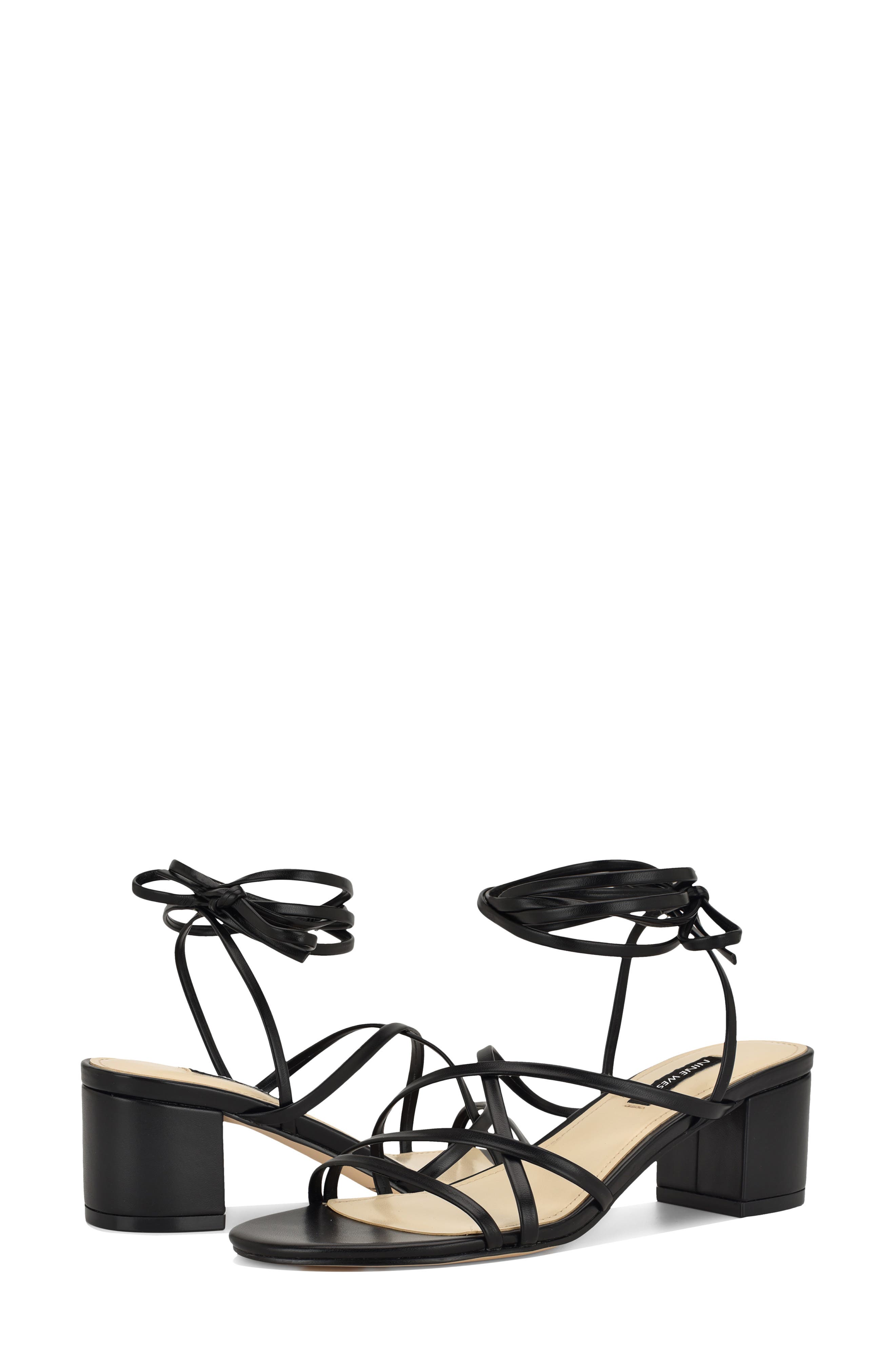 Nine West Aloud Ankle Wrap Sandal, Alternate, color, Black