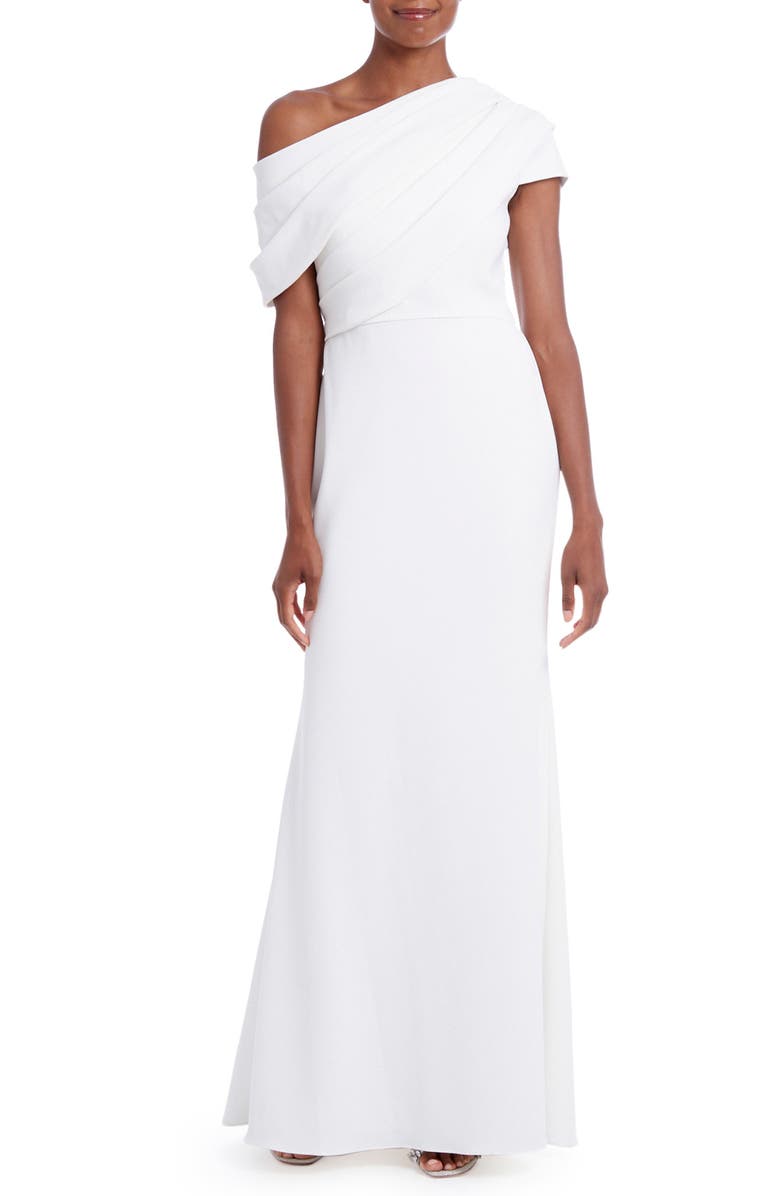 Badgley Mischka Collection One-Shoulder Crepe Gown, Main, color, 