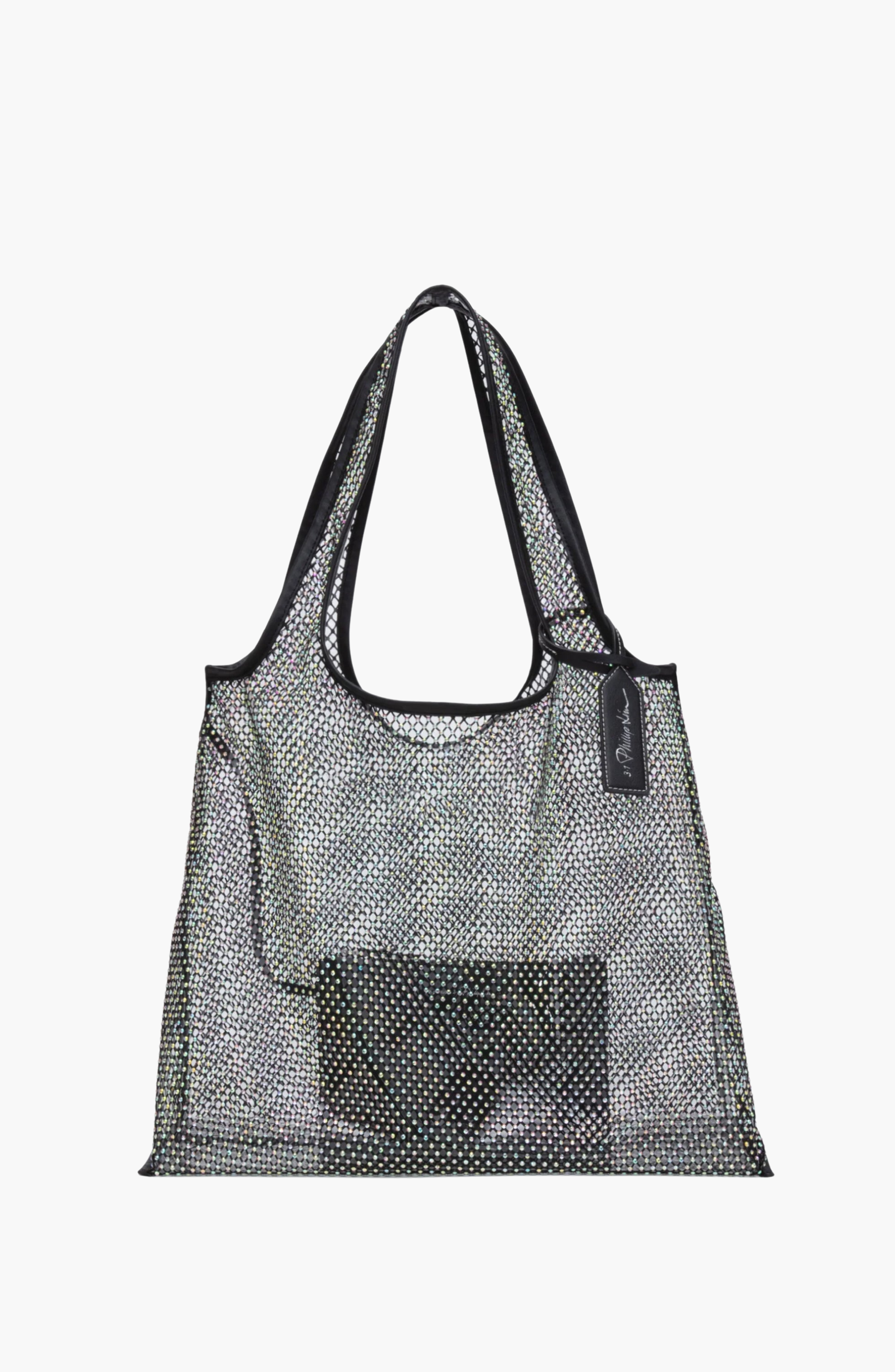 3.1 Phillip Lim Crystal Embellished Mesh Market Tote Bag, Main, color, Black