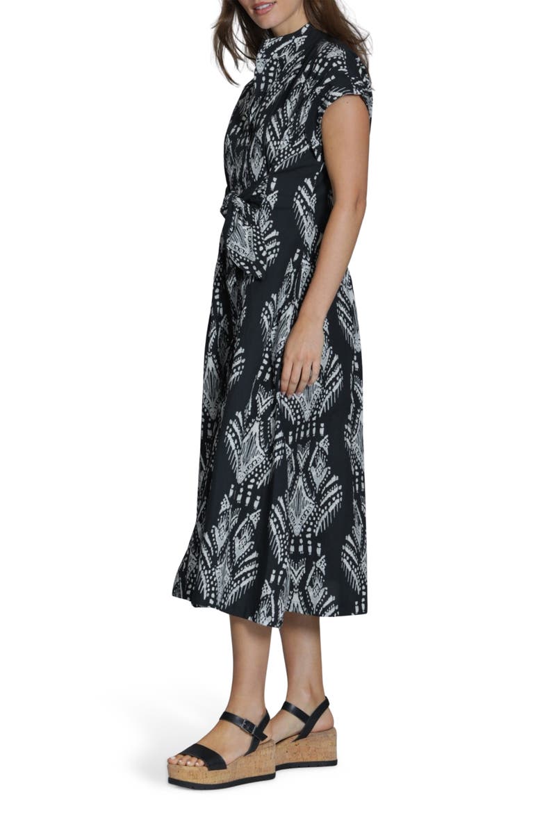 Tie Front Cotton Midi Dress, Alternate, color, BLACKNATURAL