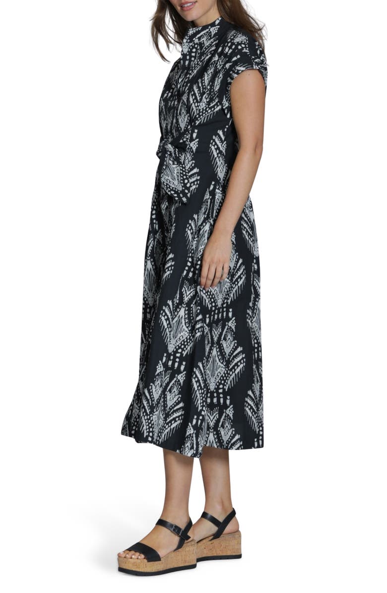 APNY Tie Front Cotton Midi Dress, Alternate, color, Blacknatural