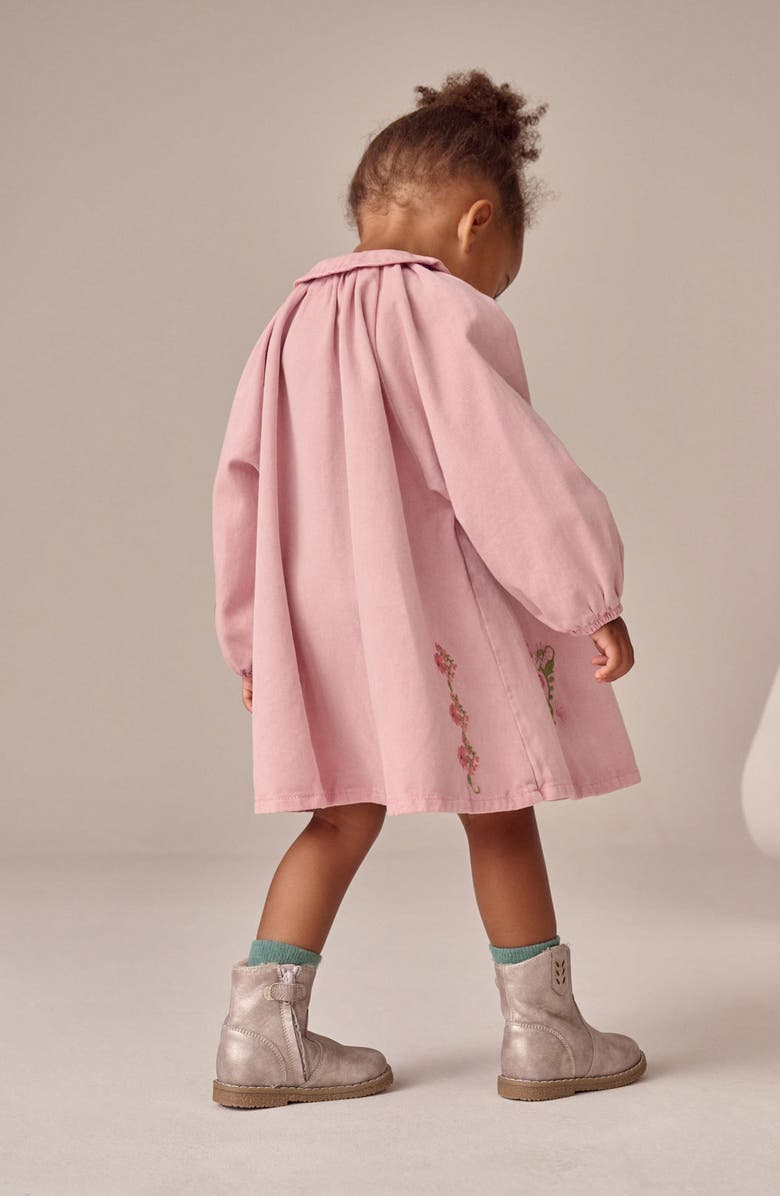 NEXT Kids' Butterfly Embroidered Long Sleeve Denim Shirtdress, Alternate, color, Pink