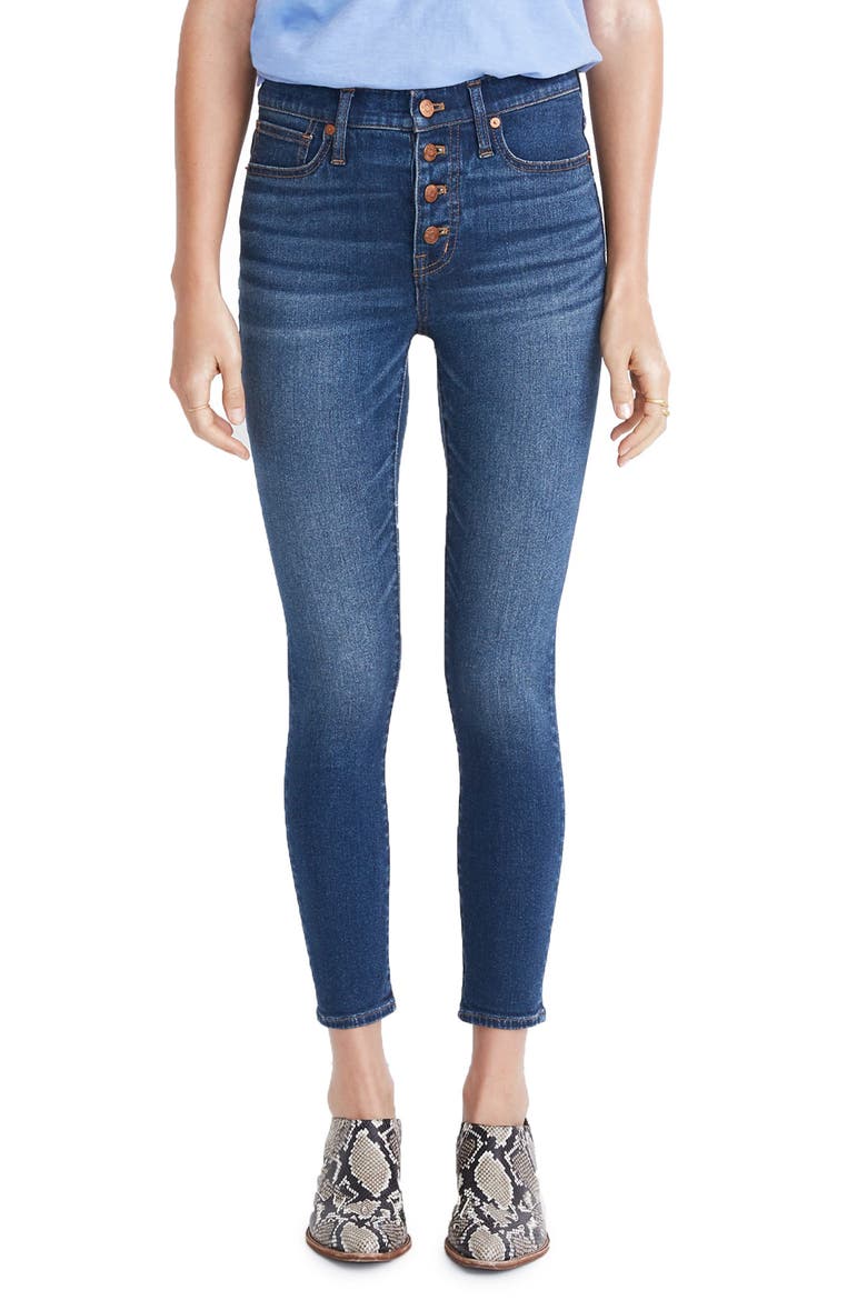Button Front Crop Skinny Jeans, Main, color, DEWEY