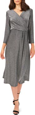 Chaus Three-Quarter Sleeve Faux Wrap Midi Dress