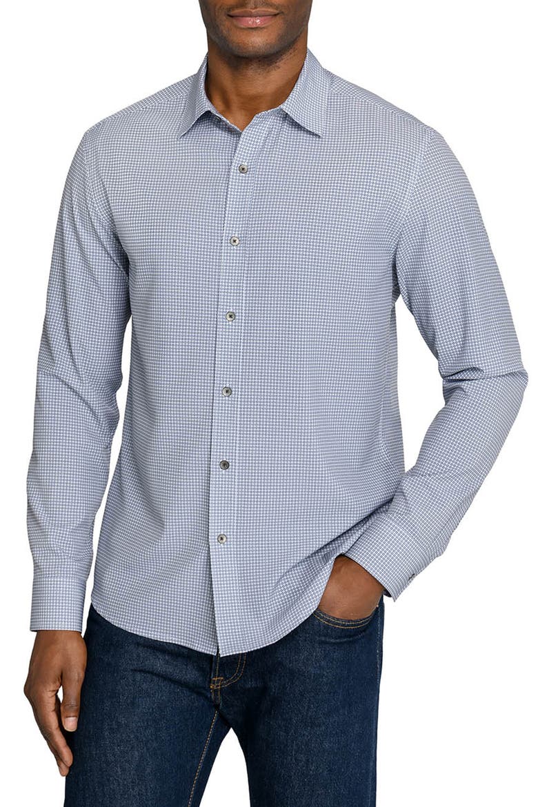 Slim Fit Circle Geo Performance Button-Up Shirt, Main, color, WHITE/ BLUE
