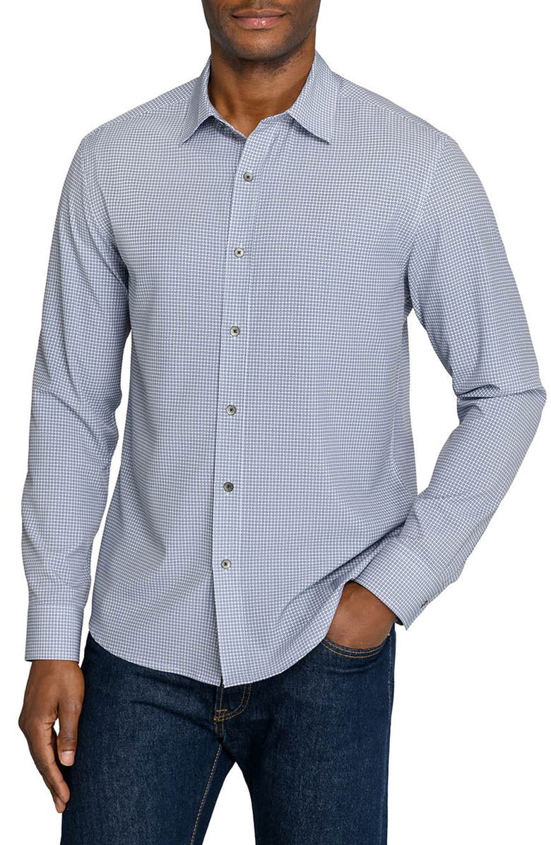 W.R.K Slim Fit Circle Geo Performance Button-Up Shirt, Main, color, White/ Blue