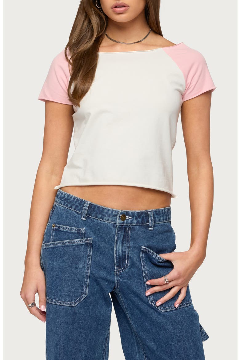 Liva Contrast Crop Top, Main, color, WHITE-AND-PINK