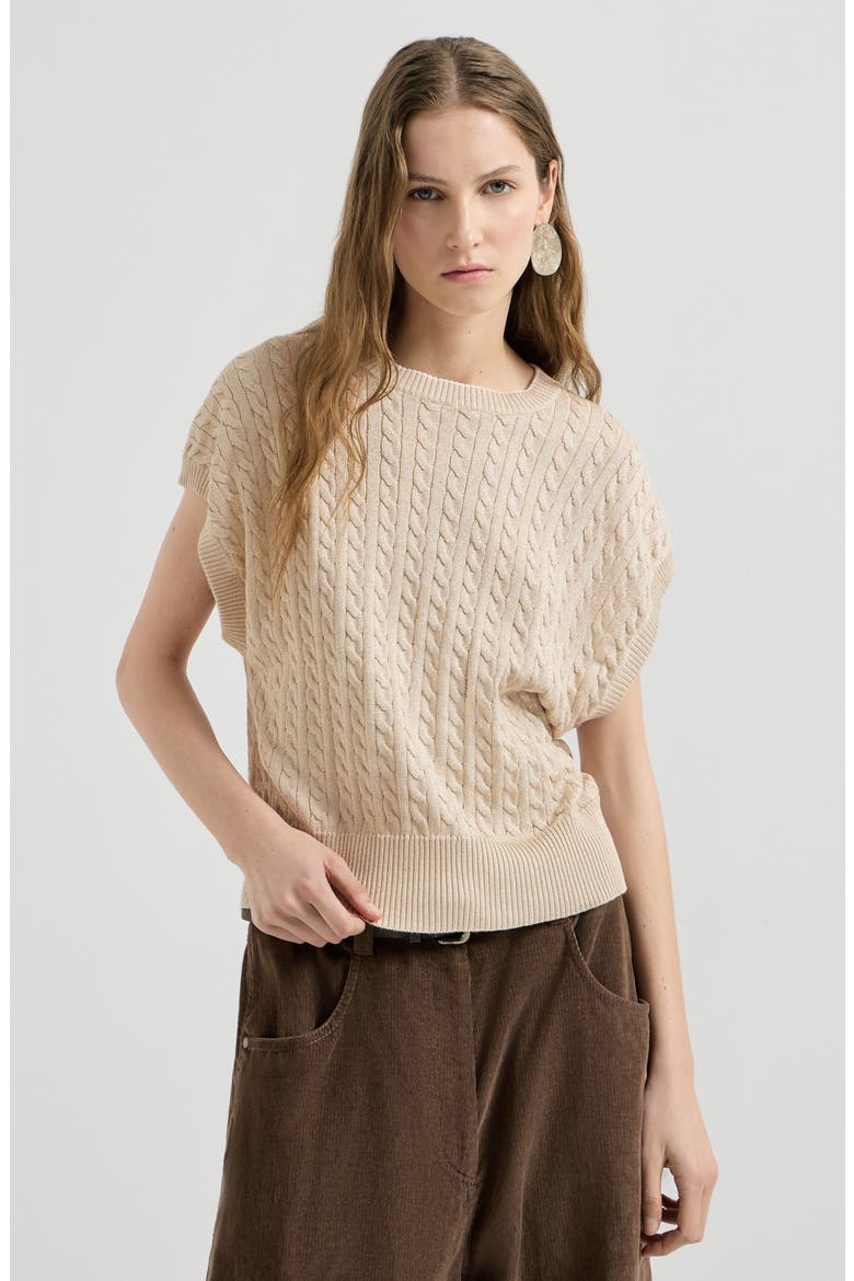 Sparkling cotton cable knit sweater, Main, color, Sand