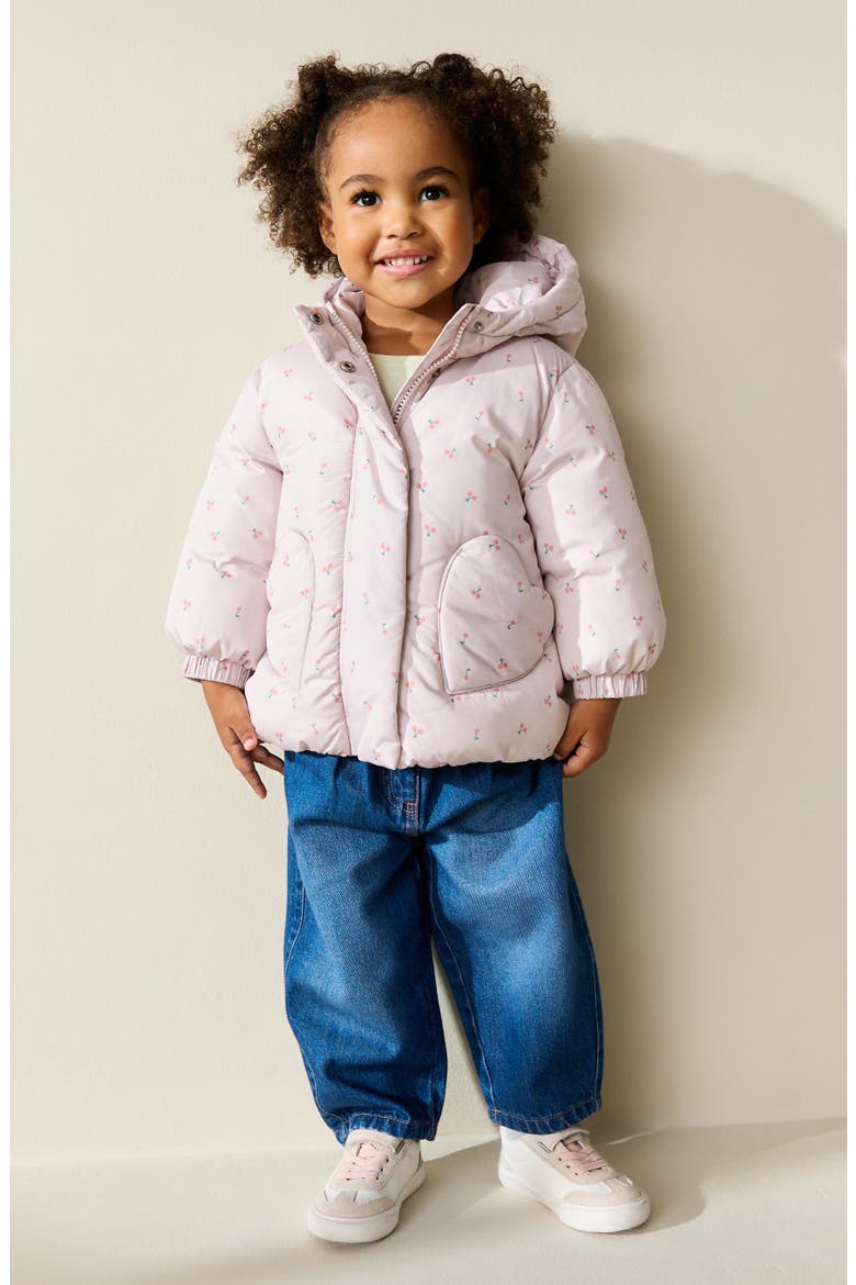 Kids' Water Resistant Ditsy Hooded Puffer Jacket, Alternate, color, NEUTRAL