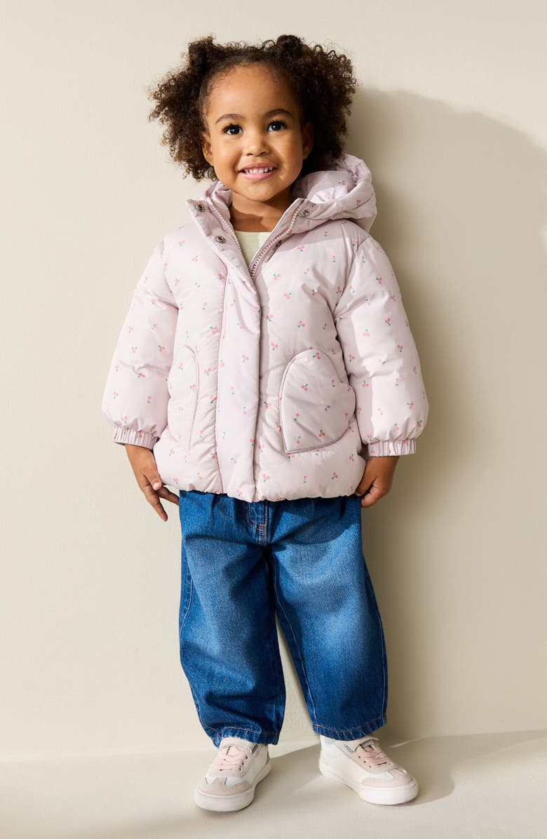 NEXT Kids' Water Resistant Ditsy Hooded Puffer Jacket, Alternate, color, Neutral