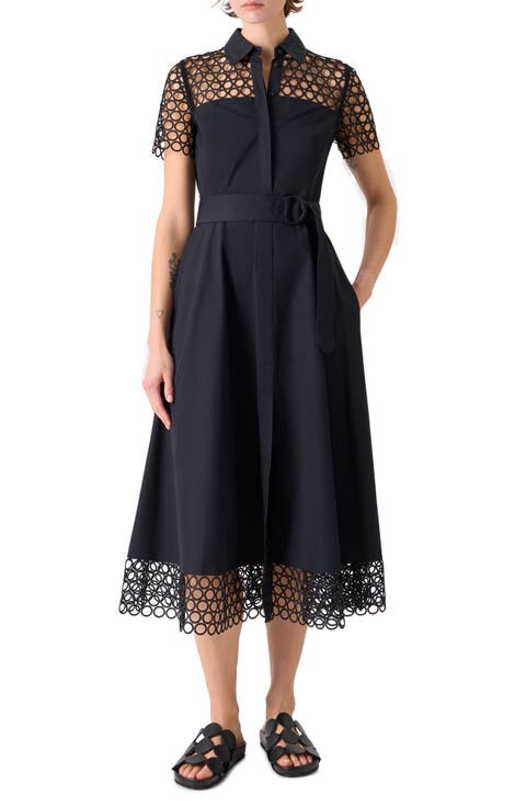 Belted Circle Lace & Poplin Shirtdress