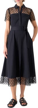 Akris punto Belted Circle Lace & Poplin Shirtdress