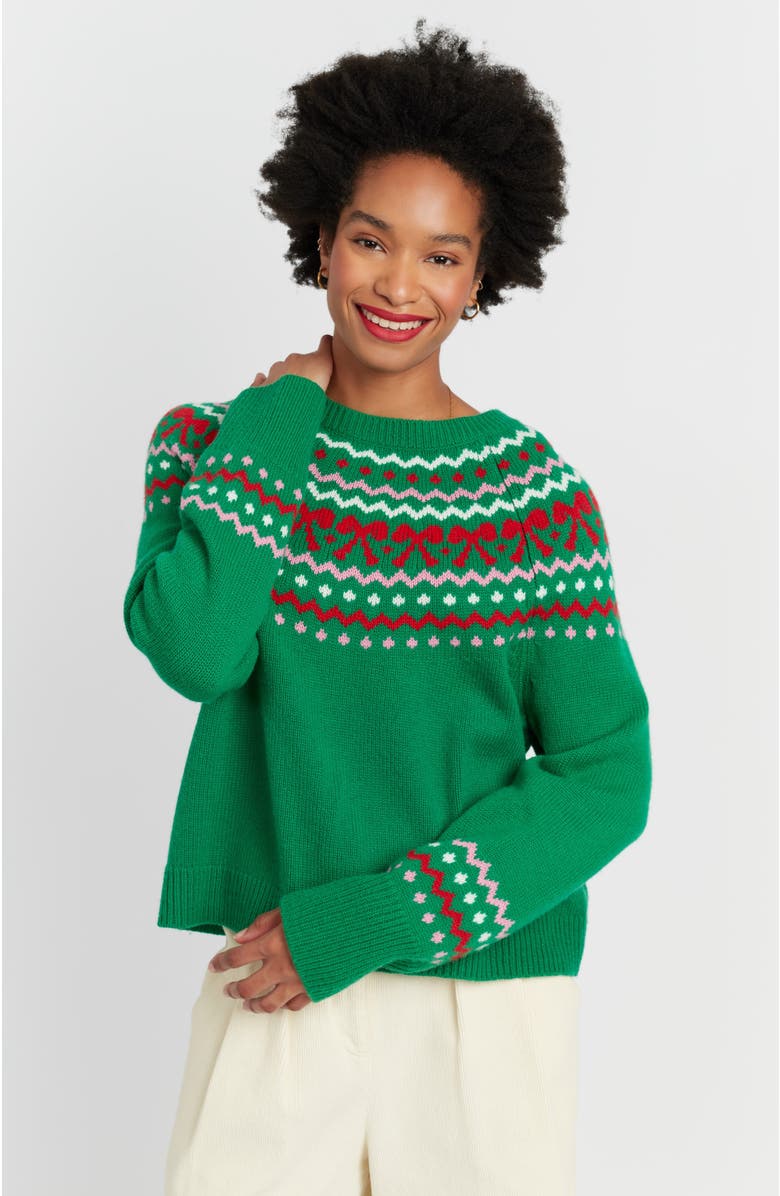 Chinti & Parker Wool-Cashmere Bow Fairisle Sweater, Main, color, Jolly Green