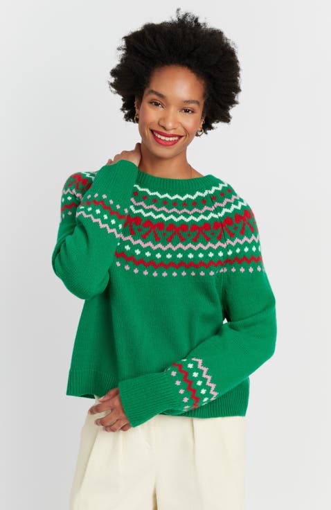 Wool-Cashmere Bow Fairisle Sweater