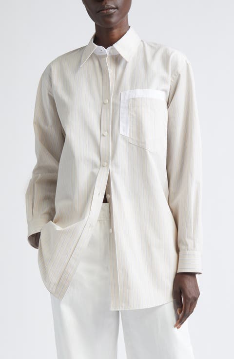 Stripe Oversize Cotton Poplin Button-Up Shirt