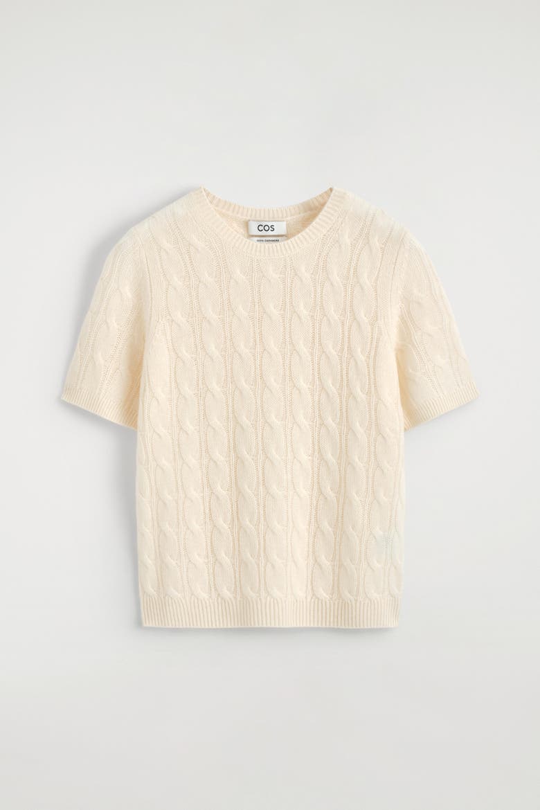 Cable-knit Cashmere T-shirt, Main, color, IVORY