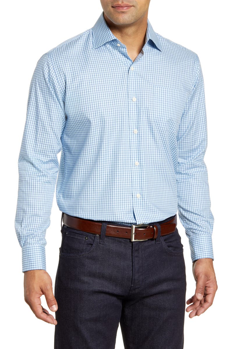 Peter Millar Cedar Island Micro Tattersall Button-Up Shirt, Main, color, 