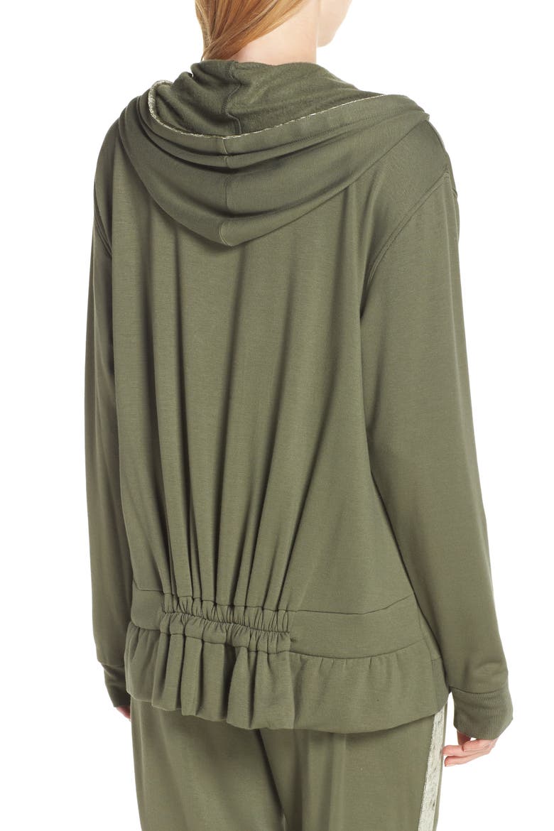 Gathered Back Hoodie Pajama Top, Alternate, color, FOREST GREEN