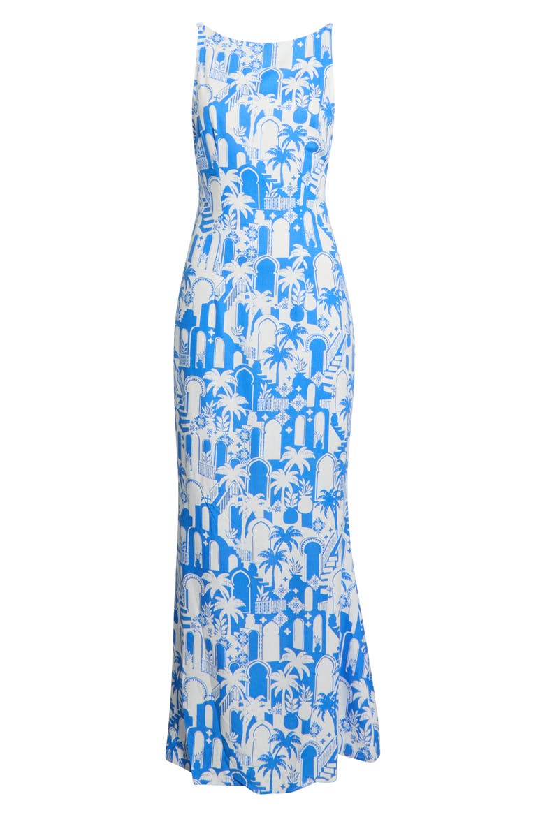 Mizie Open Back Maxi Dress, Alternate, color, WHITE-BLUE