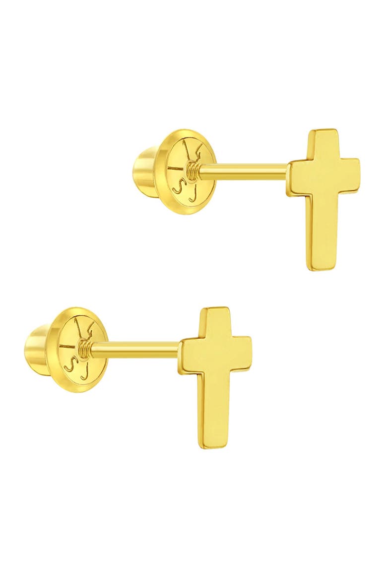 14k Tiny Cross Earrings, Alternate, color, Gold