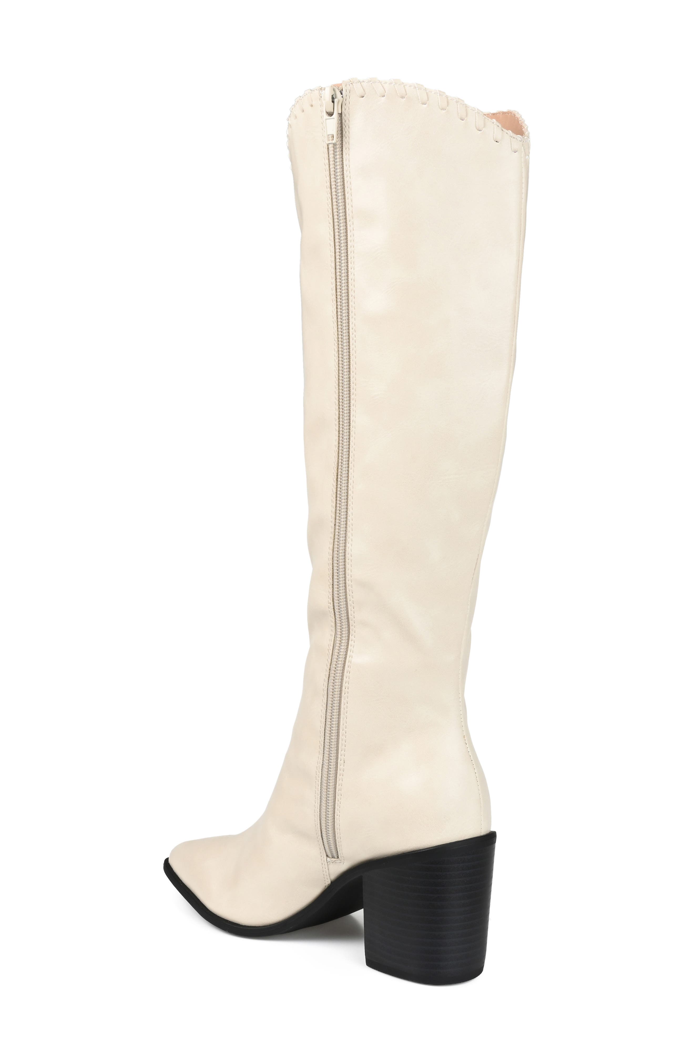 Daria Whipstitch Tall Vegan Leather Western Boot, Alternate, color, BONE