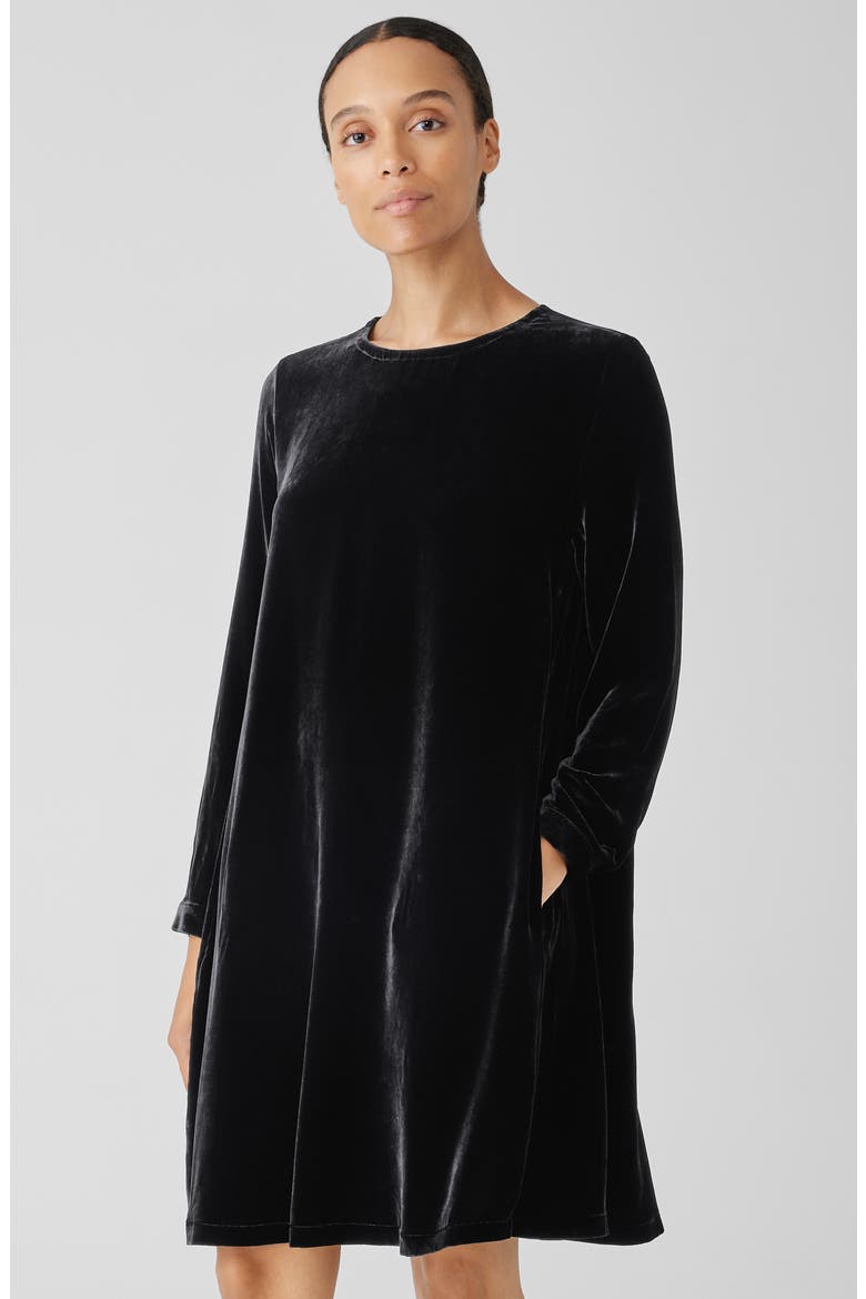 Long Sleeve Velvet Shift Dress, Alternate, color, BLACK