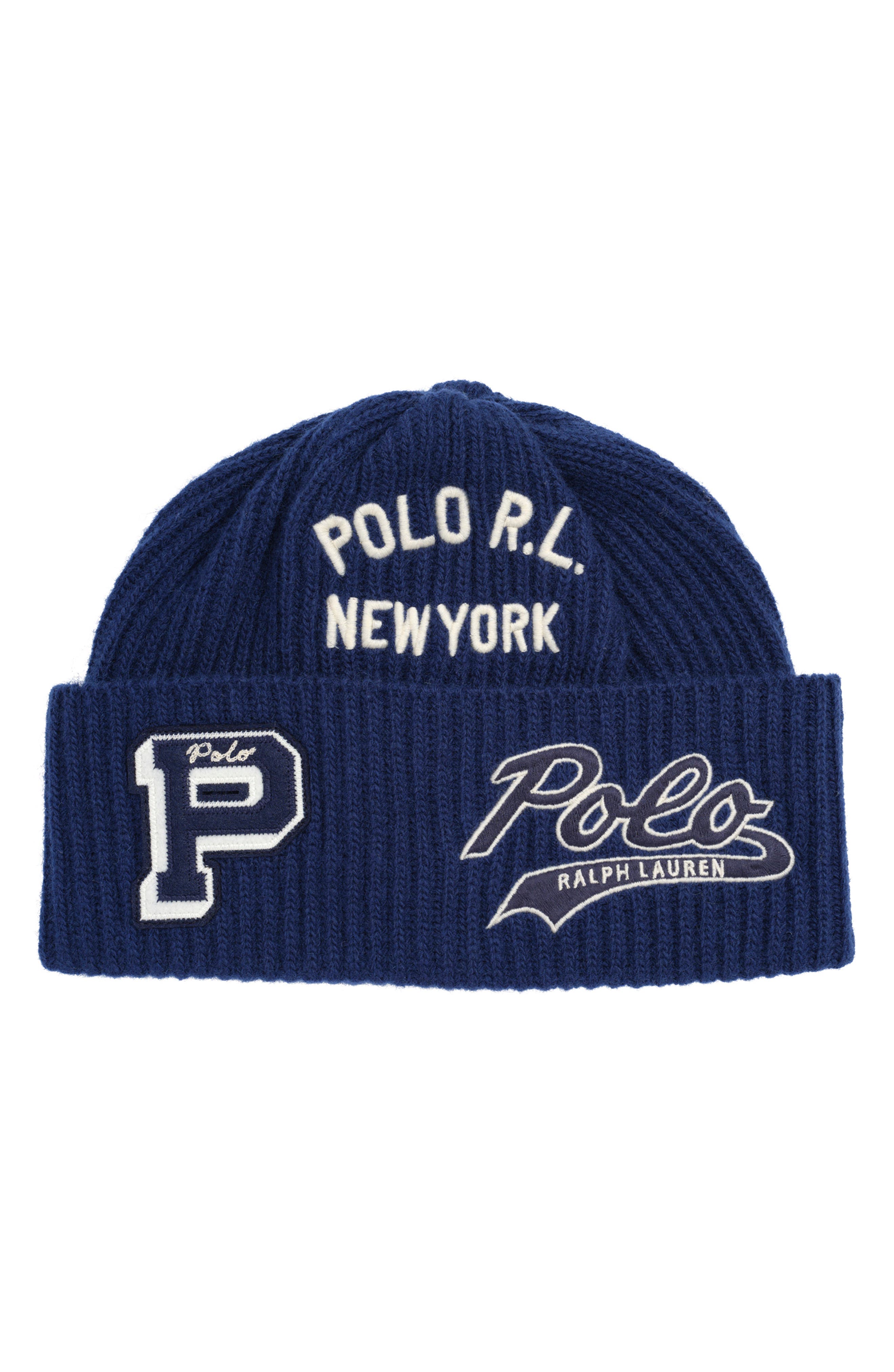 Polo Ralph Lauren Patch Watch Wool Blend Beanie in Rustic Navy at Nordstrom