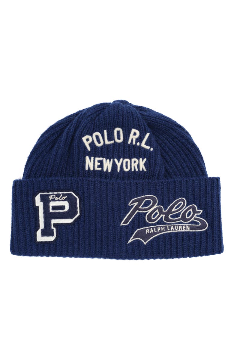 Polo Ralph Lauren Patch Watch Wool Blend Beanie, Main, color, Rustic Navy