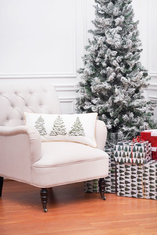 C & F Home C&f Home Golden Greenery White Christmas Cotton Embroidered Accent Pillow, 12" X 24" In White