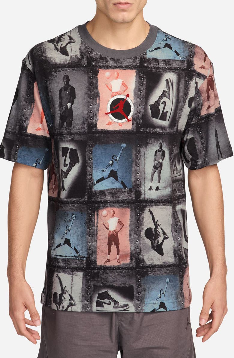 Jordan Flight Club Allover MJ Print Cotton T-Shirt, Main, color, Sail