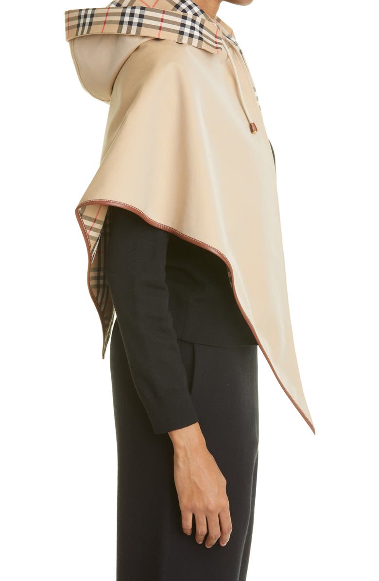 Burberry Leather Trimmed Cotton Hooded Cape, Alternate, color, 