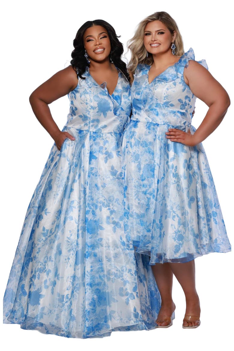 Bra-Friendly A-line Plus Size Floral Gown, Main, color, Blue Floral
