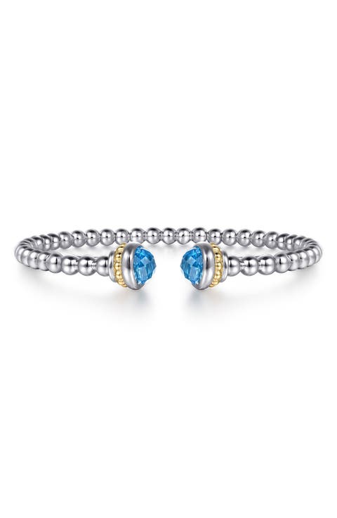 Bujukan 14k Gold & Sterling Silver Blue Topaz Bangle