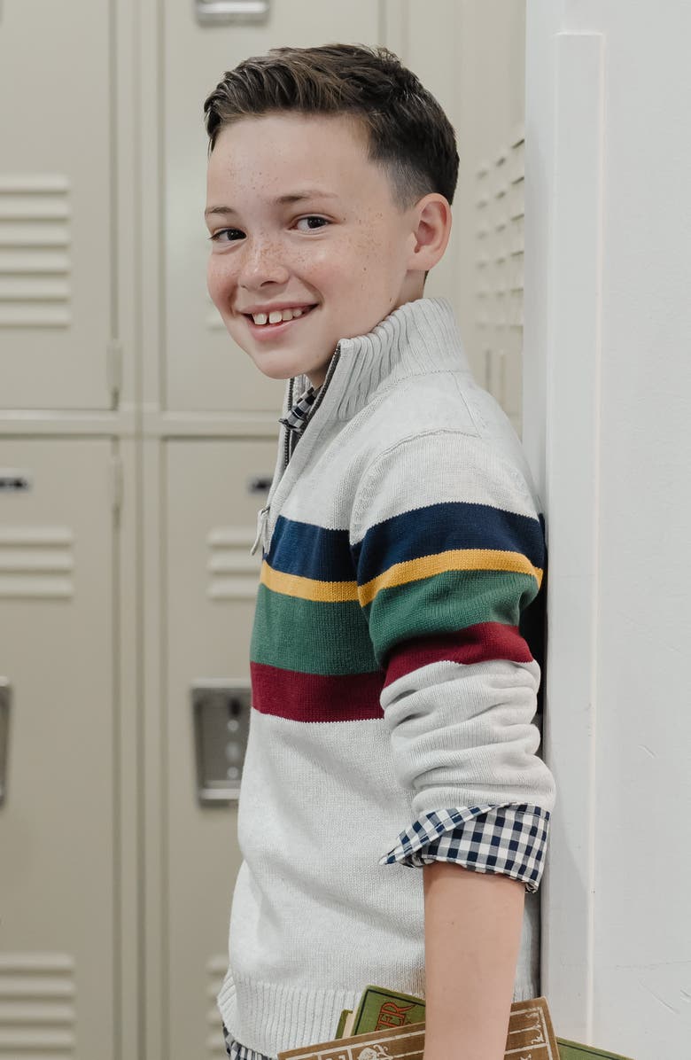 Hope & Henry Baby Boys' Organic Half Zip Sweater, Infant, Alternate, color, Gray With Homeroom Stripe