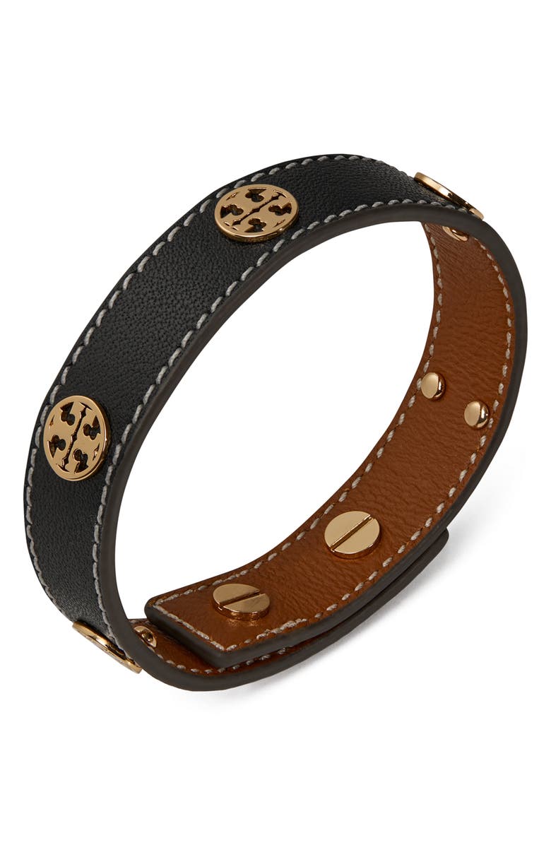 Tory Burch Miller Leather Bracelet, Alternate, color,
