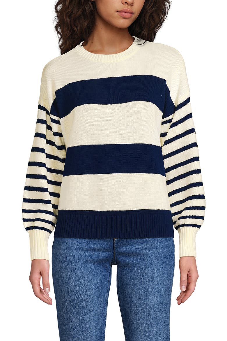 Drifter Jersey Crewneck Sweater, Main, color, Navy/Fresh Ivory Wide Stripe