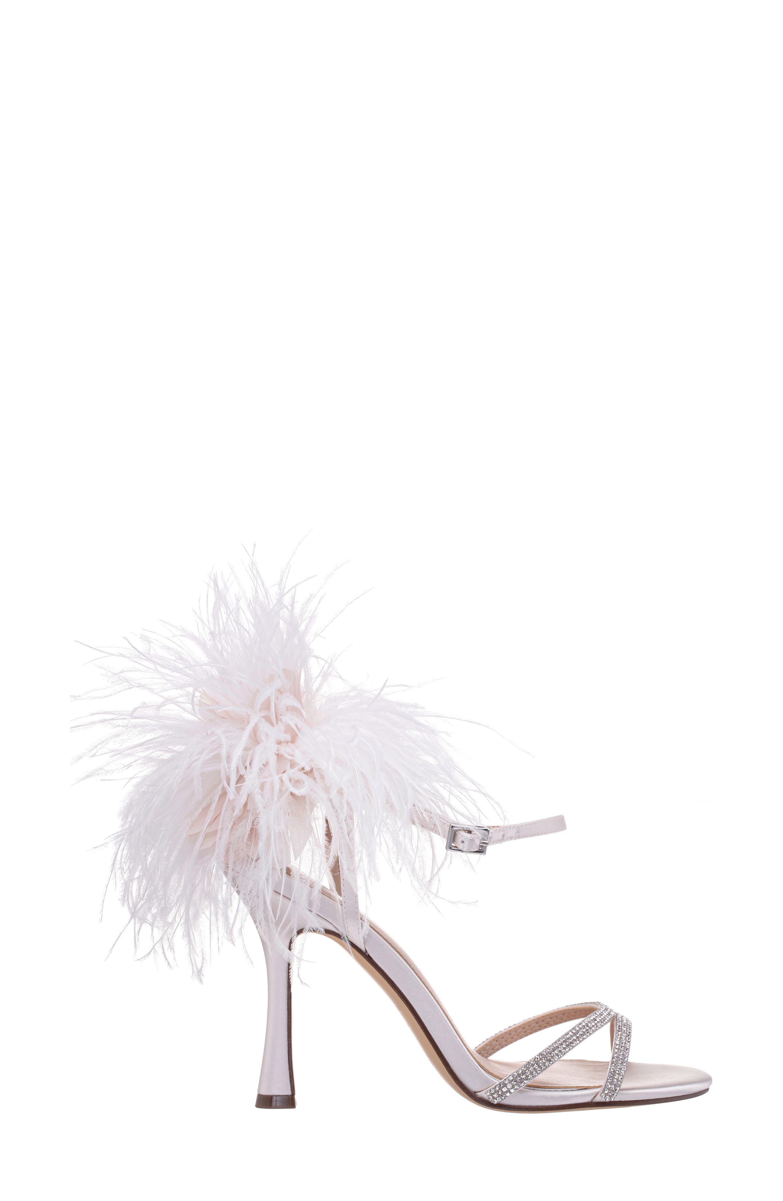 Nina Demi Faux Feather Ankle Strap Sandal, Alternate, color, 