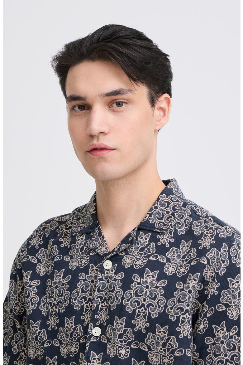 Regular Fit Cotton Blend Camp Shirt, Alternate, color, NAVY BLAZER