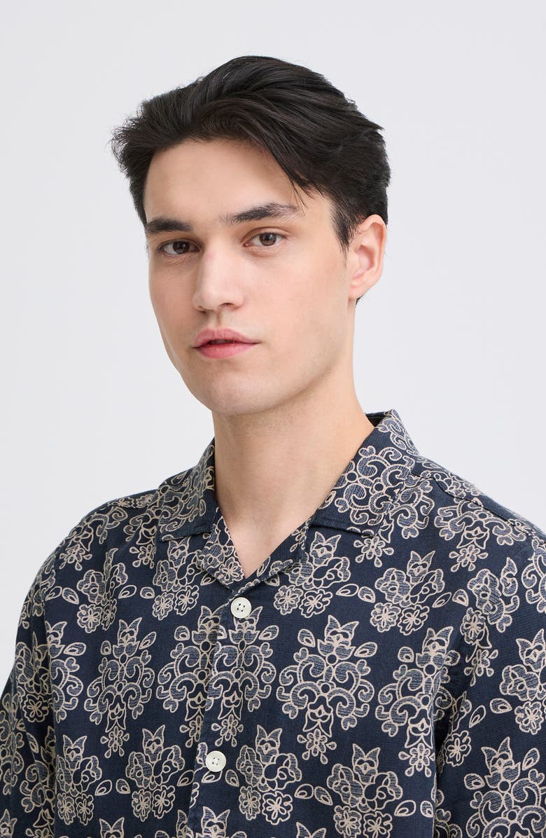 CASUAL FRIDAY Regular Fit Cotton Blend Camp Shirt, Alternate, color, Navy Blazer