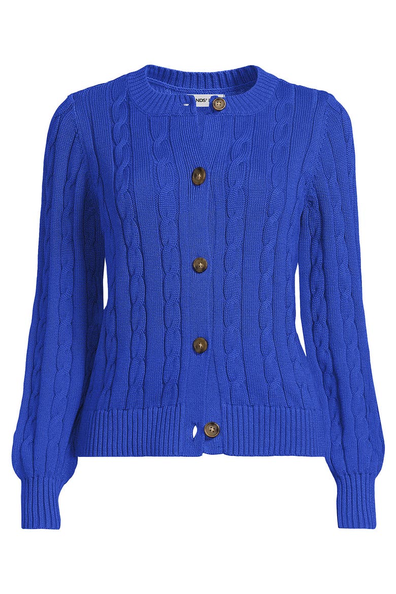 Drifter Classic Cable Crew Neck Cardigan Sweater, Alternate, color, Vibrant Lapis
