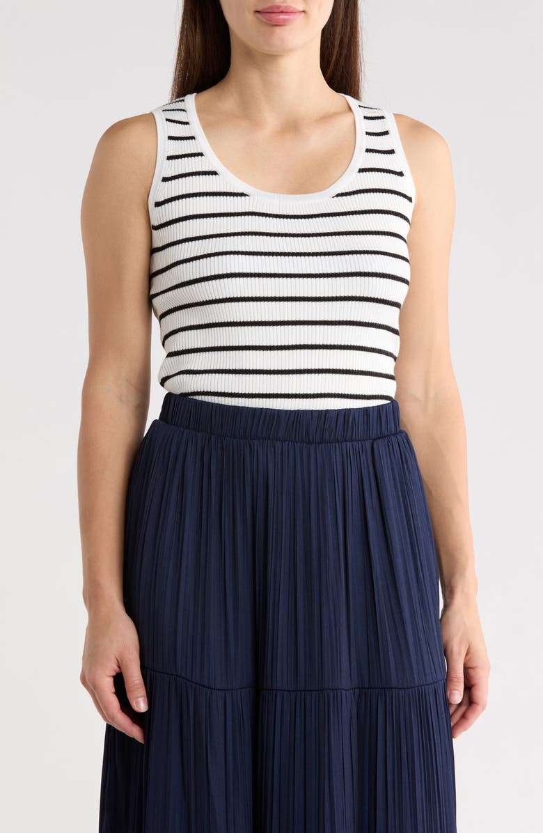 T Tahari Stripe Scoop Neck Tank, Main, color, White Star/ Black