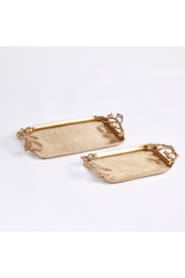 Pomegranate Branch Decorative Trays Set of 2, Main, color, Gold